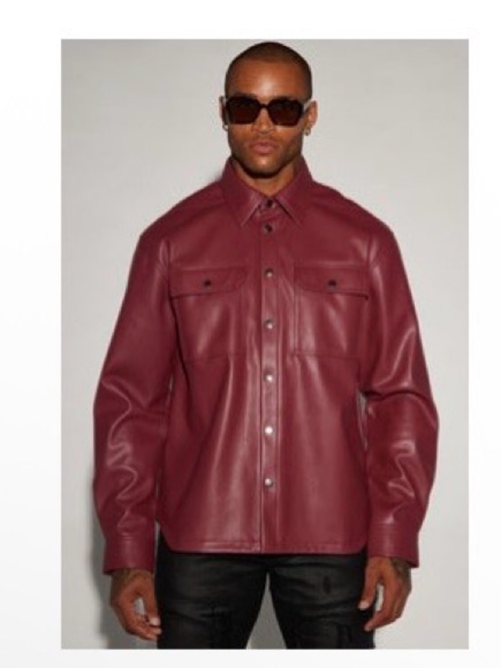 Fashion Nova Burgundy Leather Shirt Jacket